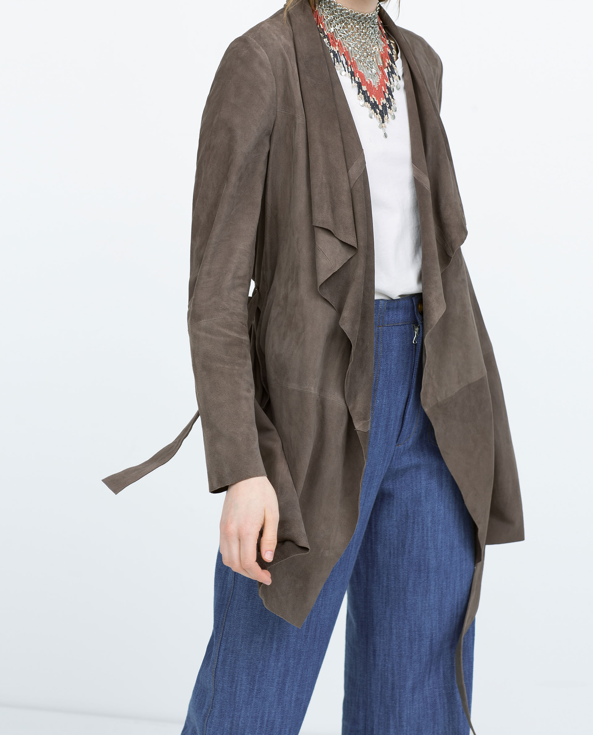 Zara Long Suede Jacket in Gray (Grey) Lyst