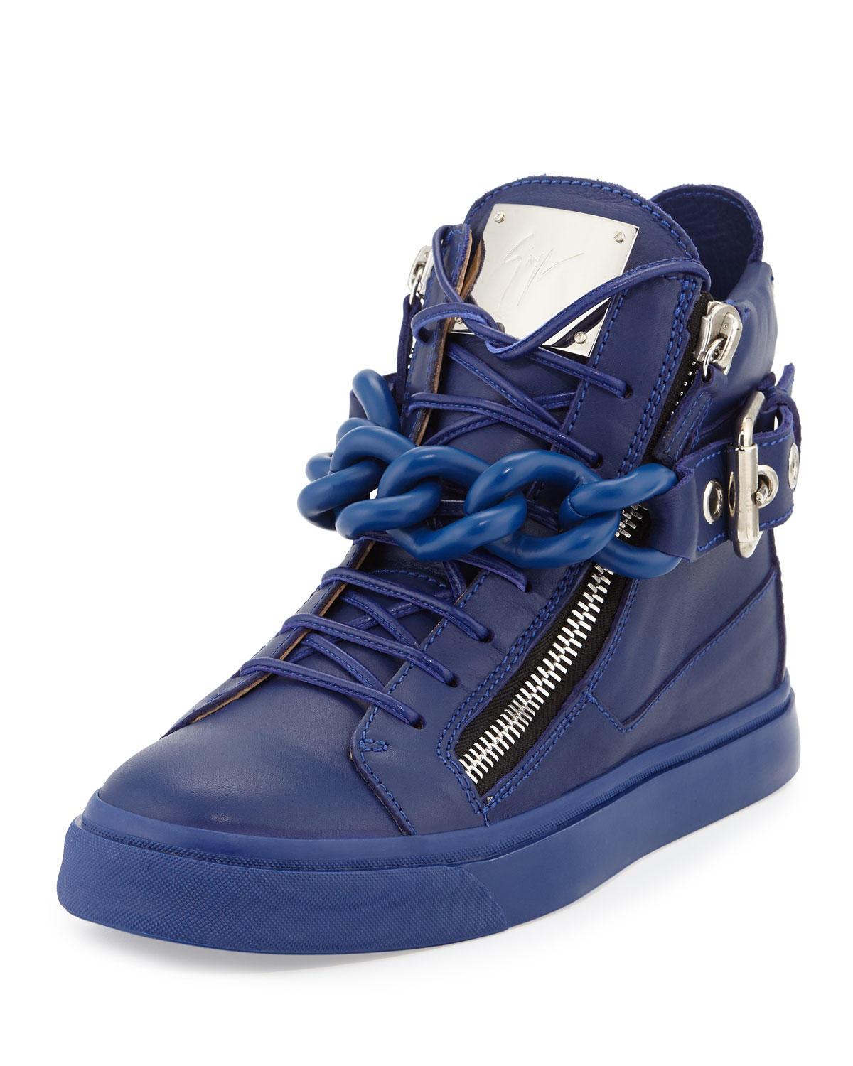 blue giuseppe sneakers giuseppe zanotti chain leather high top sneakers in blue blue giuseppe sneakers giuseppe zanotti chain leather high top sneakers in blue