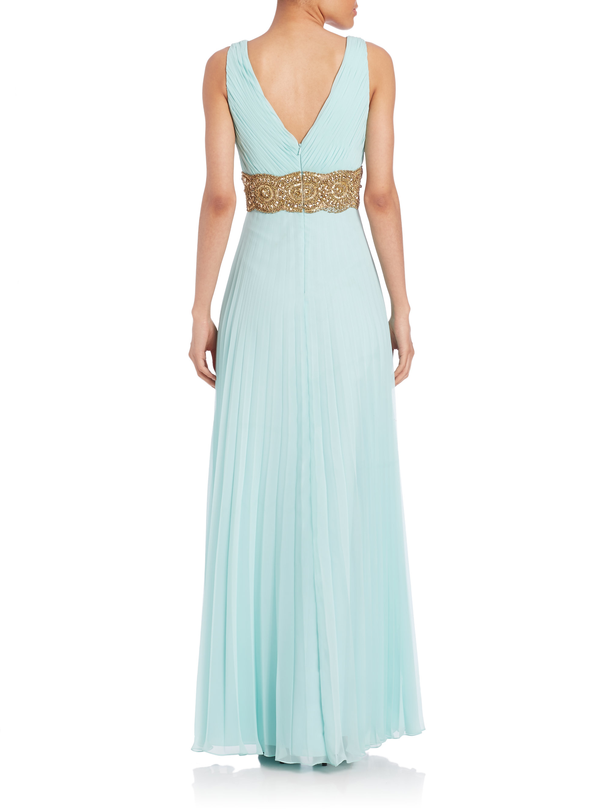 basix feather embellished gown