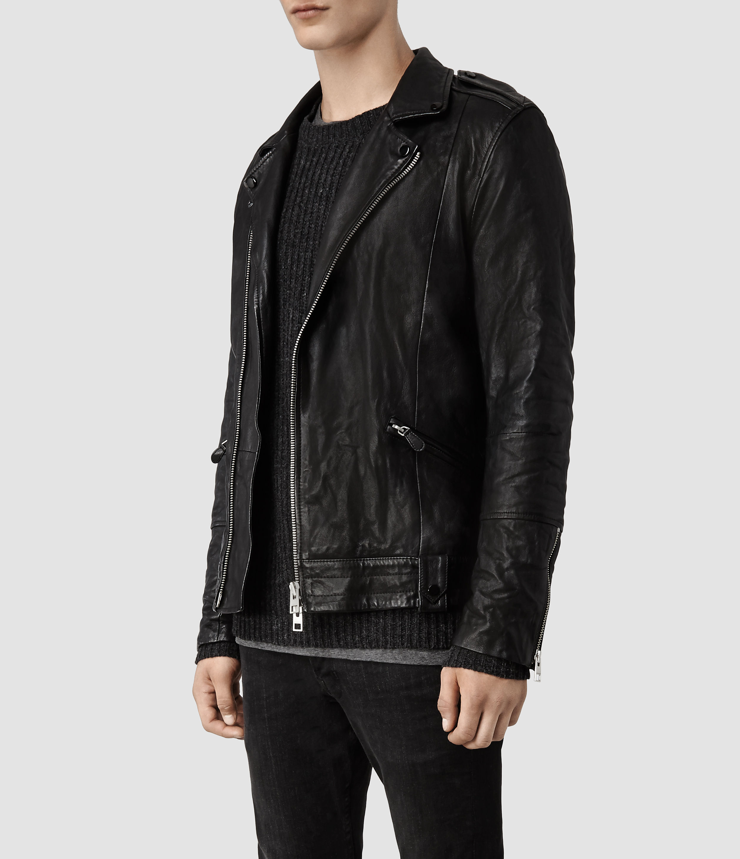 AllSaints Griffin Leather Biker Jacket in Black for Men - Lyst