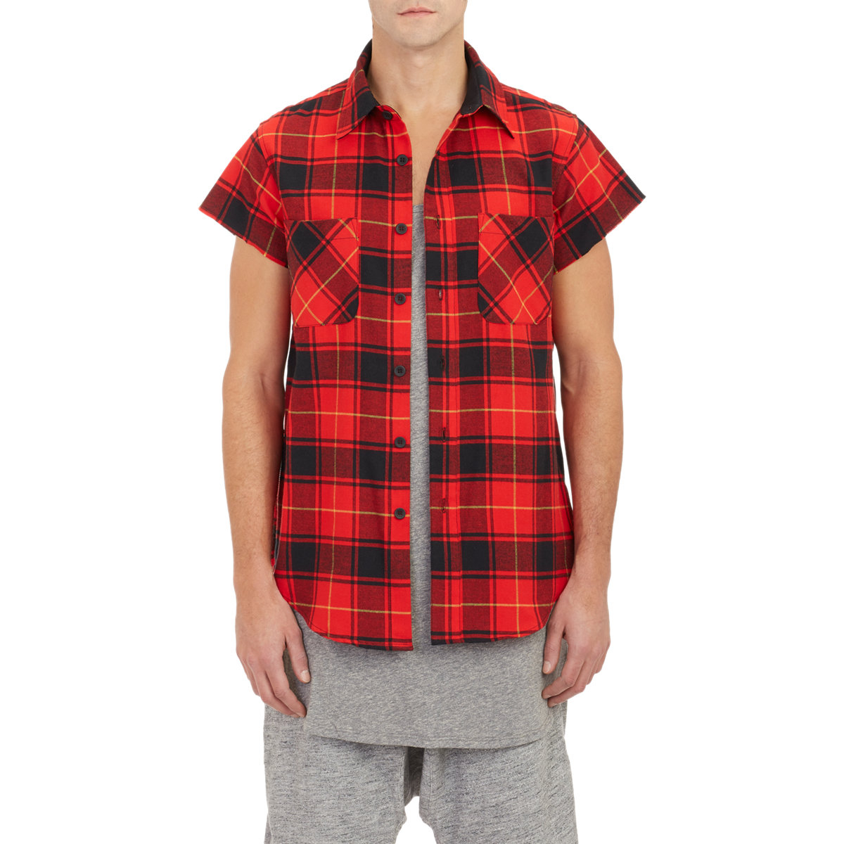Fear of god Side-Zip Short-Sleeve Flannel Shirt in Red for Men | Lyst