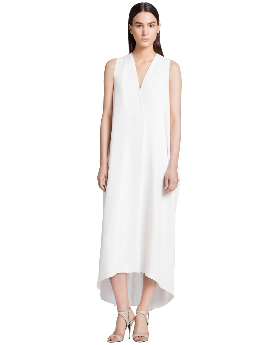 Narciso rodriguez Silk Georgette V-Neck Dress in White | Lyst