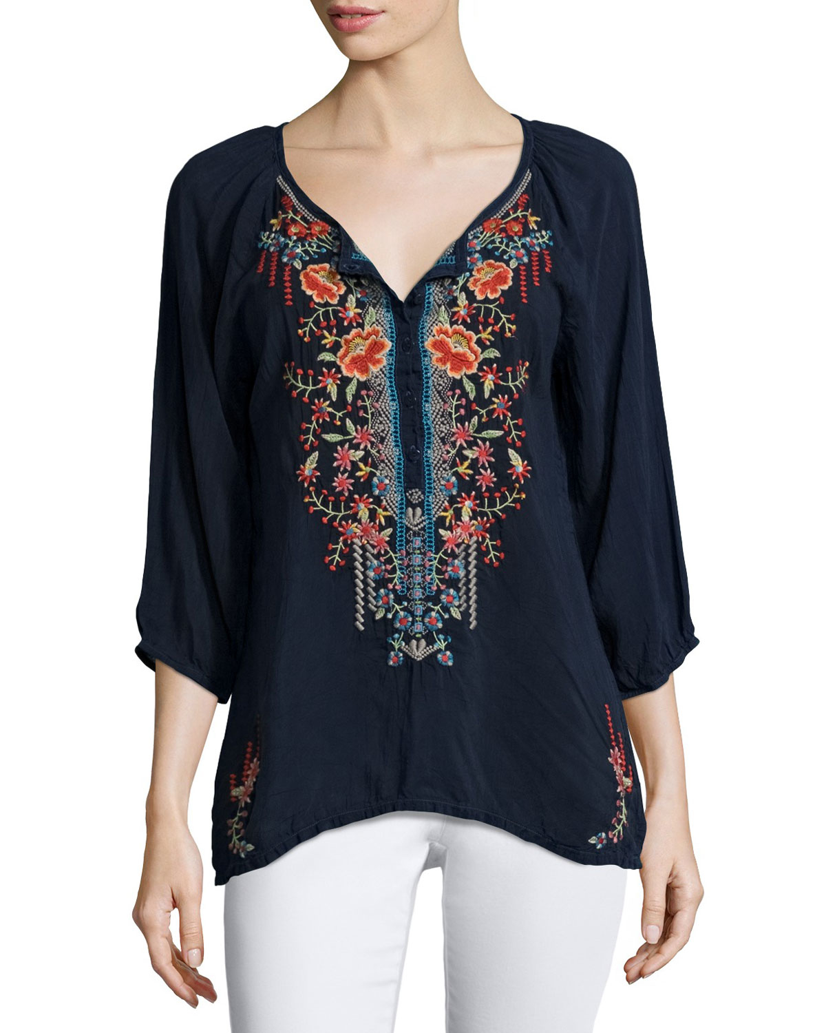 Johnny was Olivia 3/4sleeve Embroidered Blouse Lyst