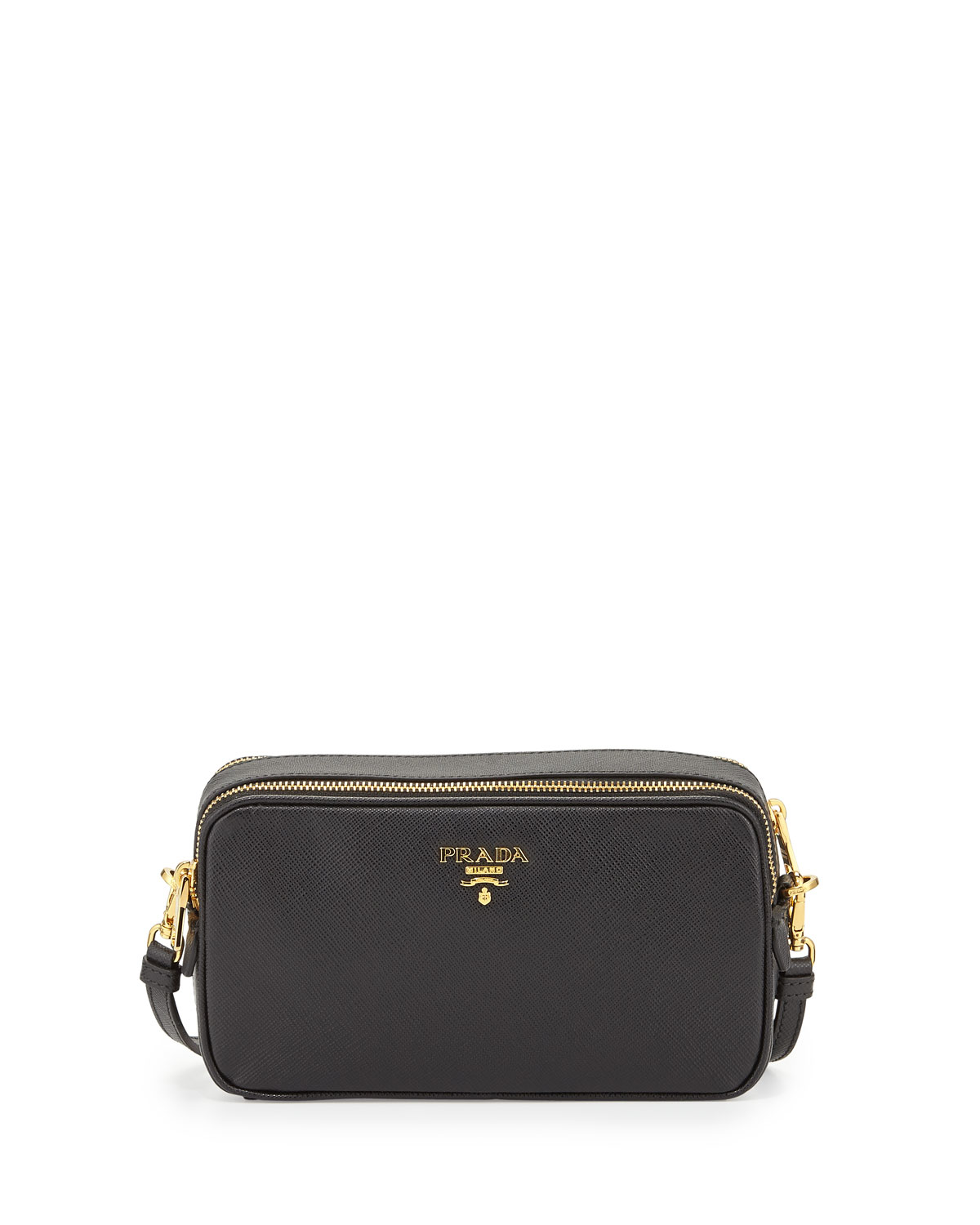 Prada Saffiano Mini Crossbody Bag in Black | Lyst