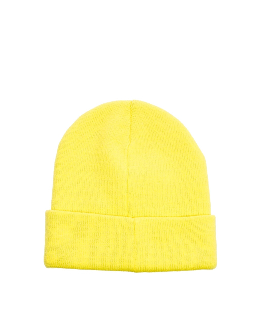 ASOS Beanie Hat with Patch in Yellow for Men - Lyst