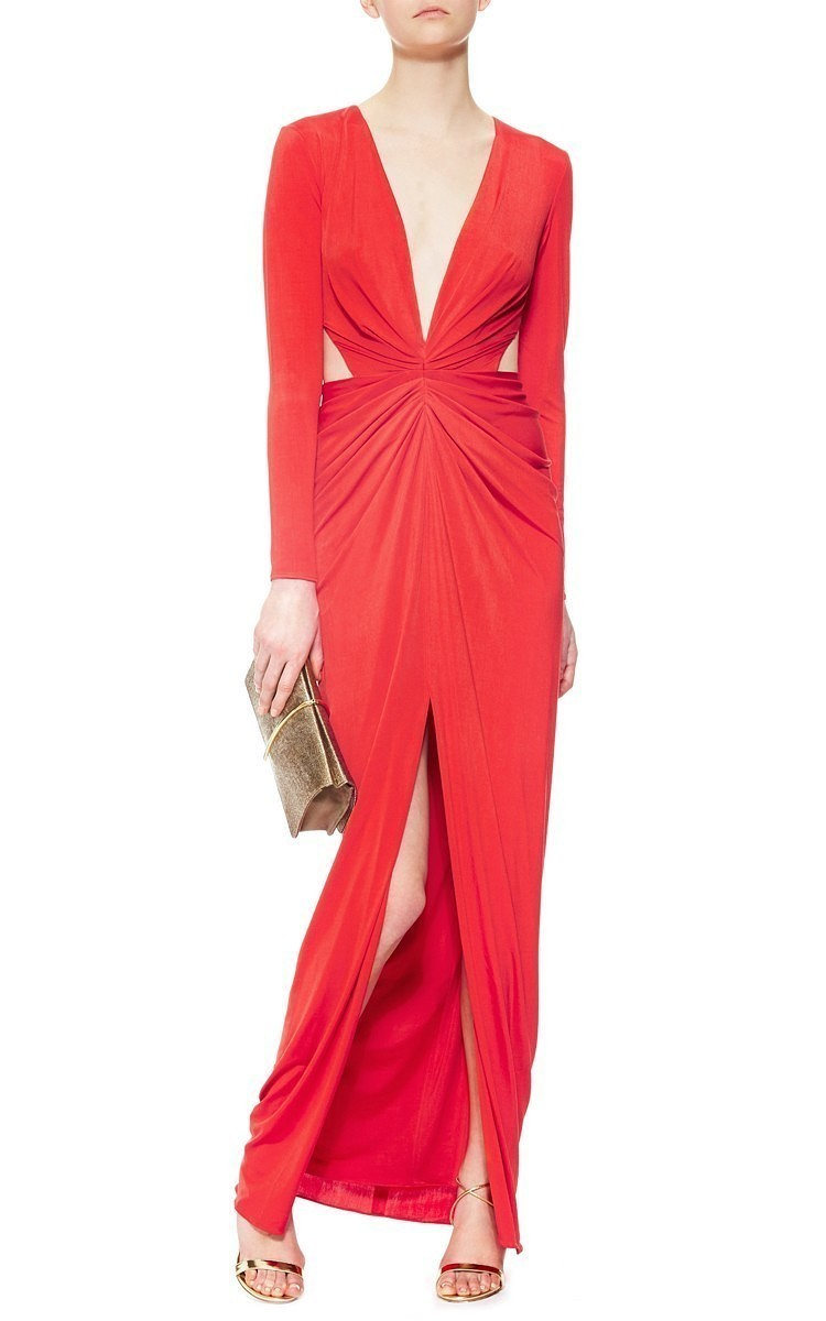 long sleeve cut out maxi dress