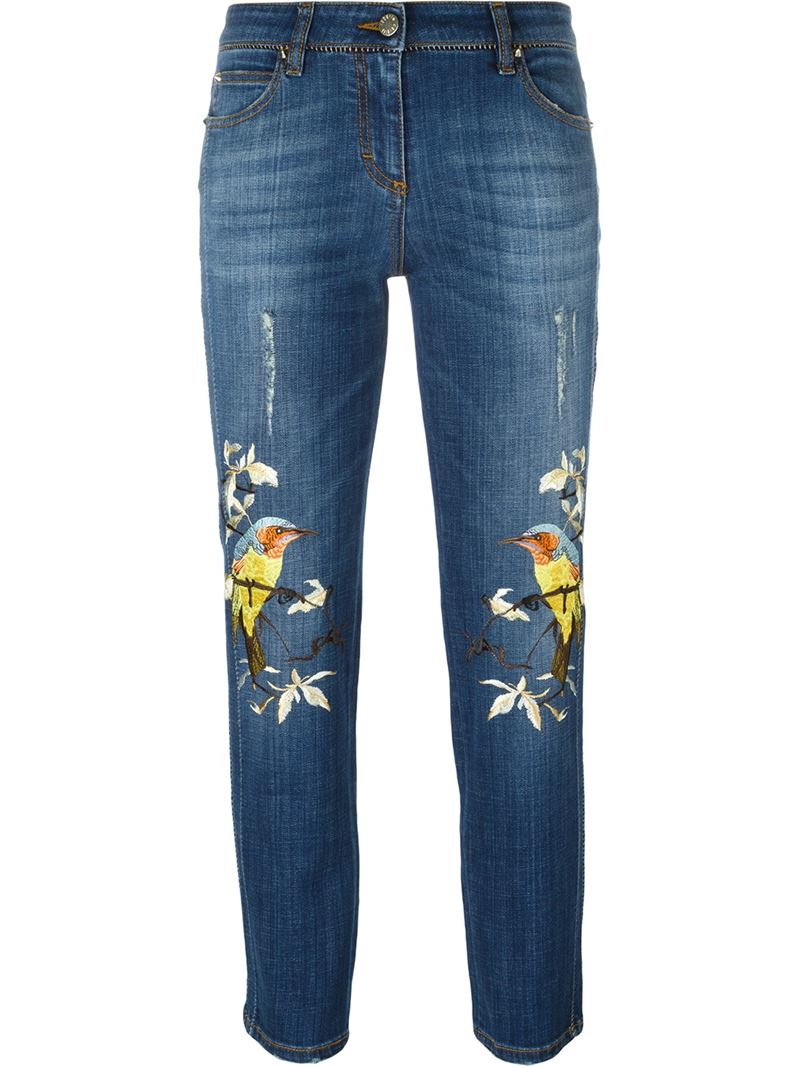Roberto Cavalli Denim Bird Embroidered Jeans in Blue - Lyst