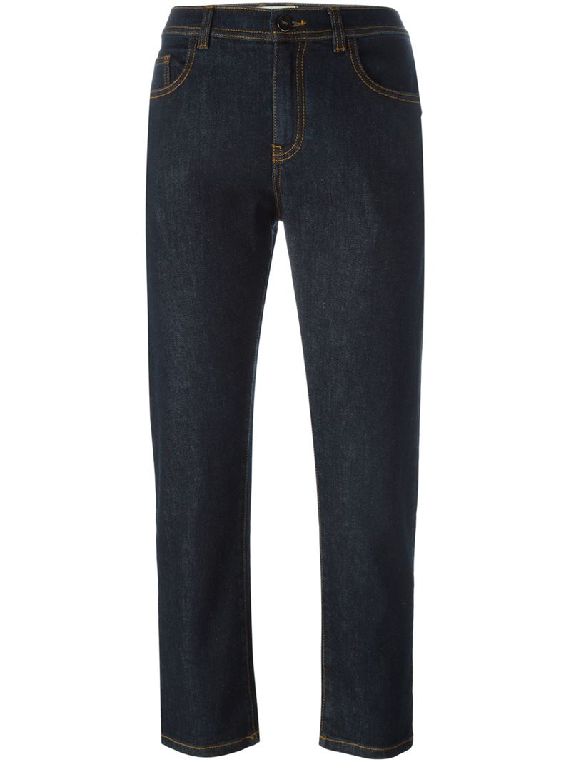 Lyst - Fendi Cropped Jeans in Blue