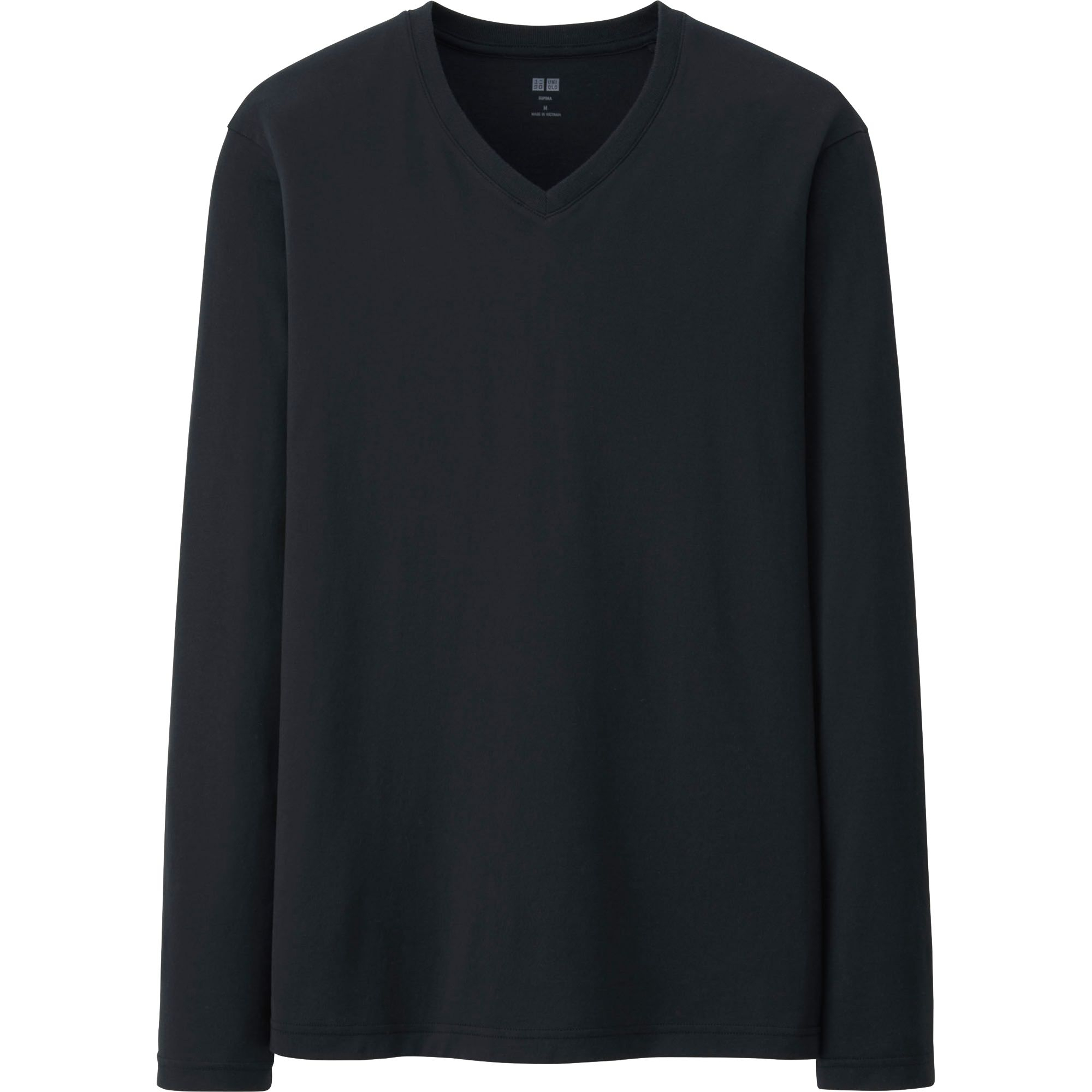 Uniqlo Men Supima Cotton V-neck Long Sleeve T-shirt in Black for Men | Lyst
