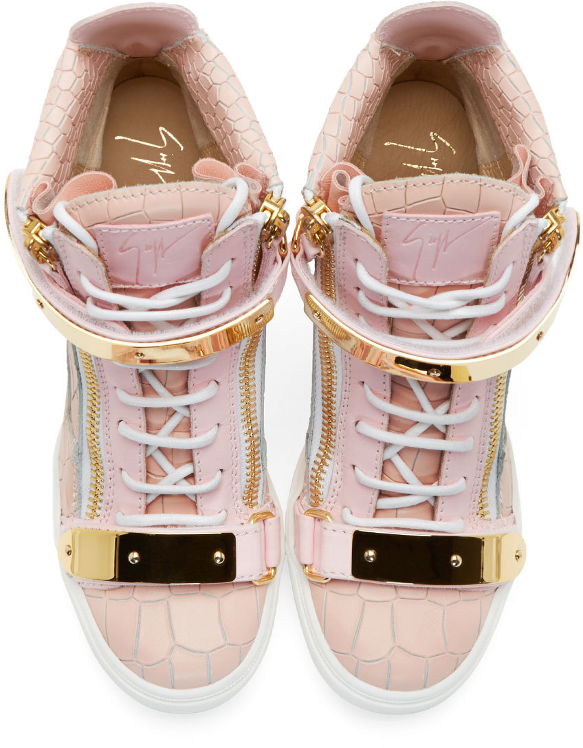 Zanotti Pink Lorenz High_top Wedge Sneakers |