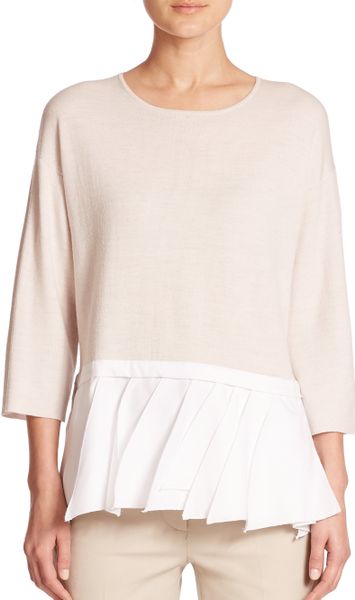 Tibi Pleated Peplum Sweater in Pink (blush haze)