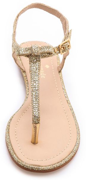 Kate Spade Andrea Metallic Flat Sandals Gold in Gold | Lyst