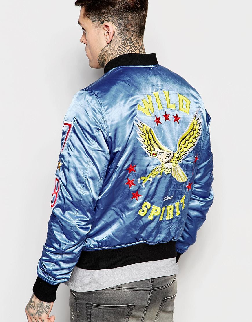 un acreedor tramo Evacuación DIESEL Satin Bomber Jacket J-birke Eagle Back In Blue for Men | Lyst