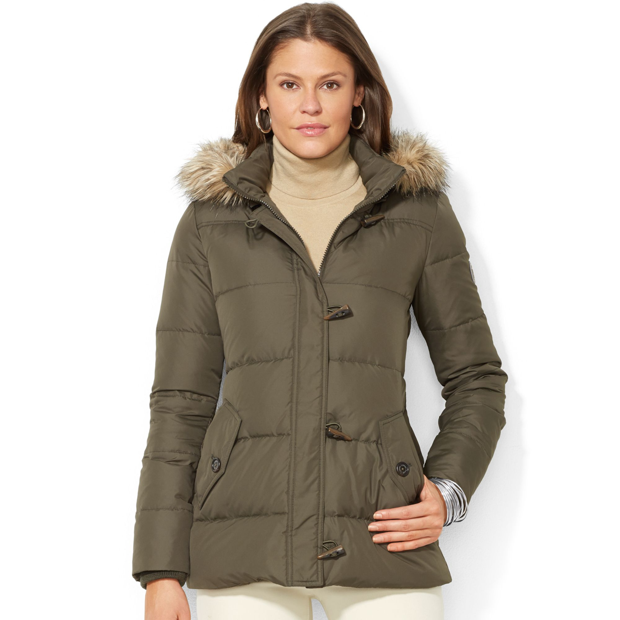 Lauren By Ralph Lauren Faux-Fur-Trim Hooded Toggle-Front Down Puffer ...