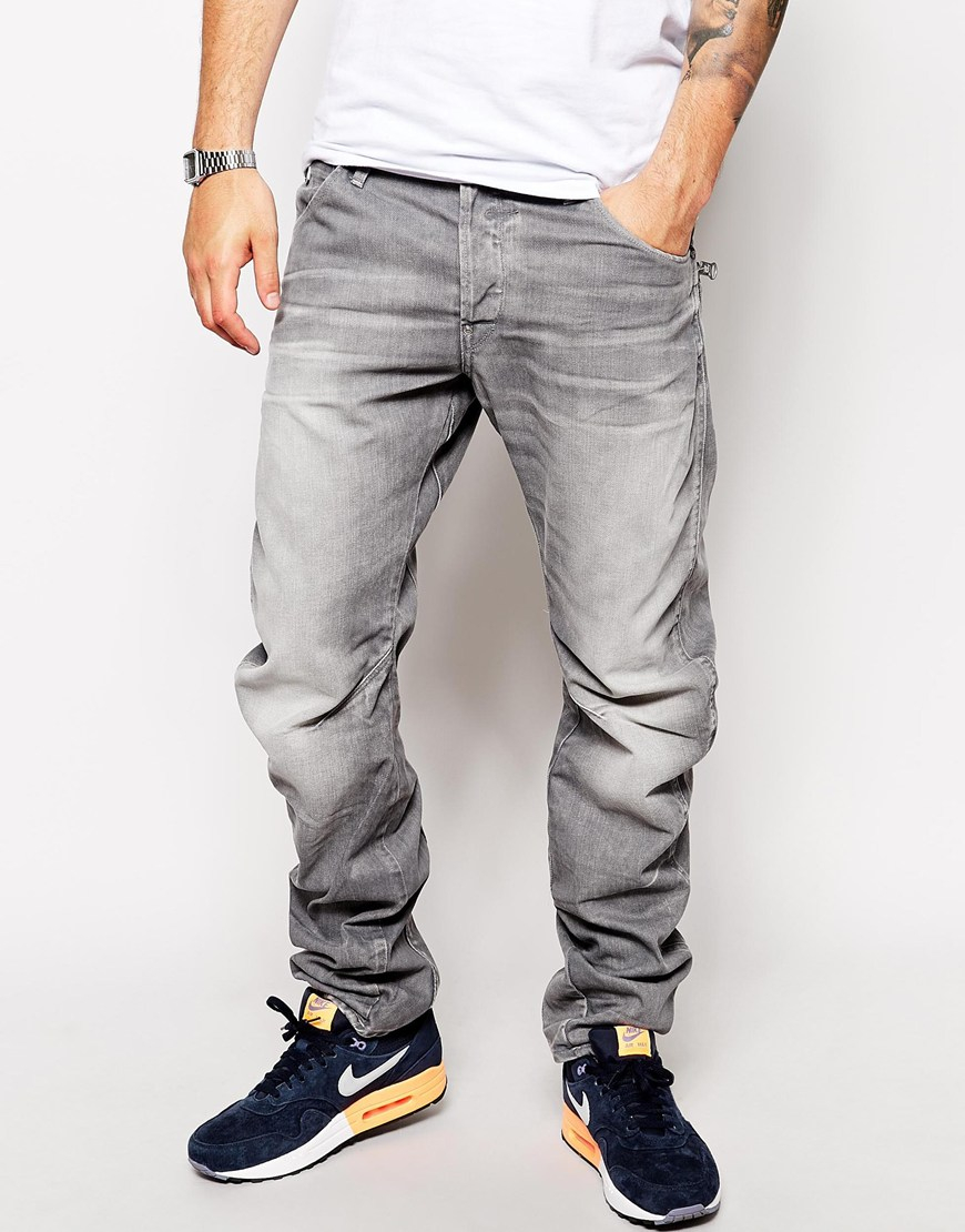 RAW G Jeans New Riley Loose Tapered Gray Light Aged for Men | Lyst