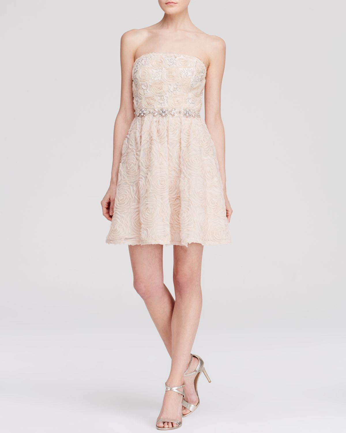 Adrianna Papell Dress - Strapless Rosette Beaded Waist Fit And Flare in ...