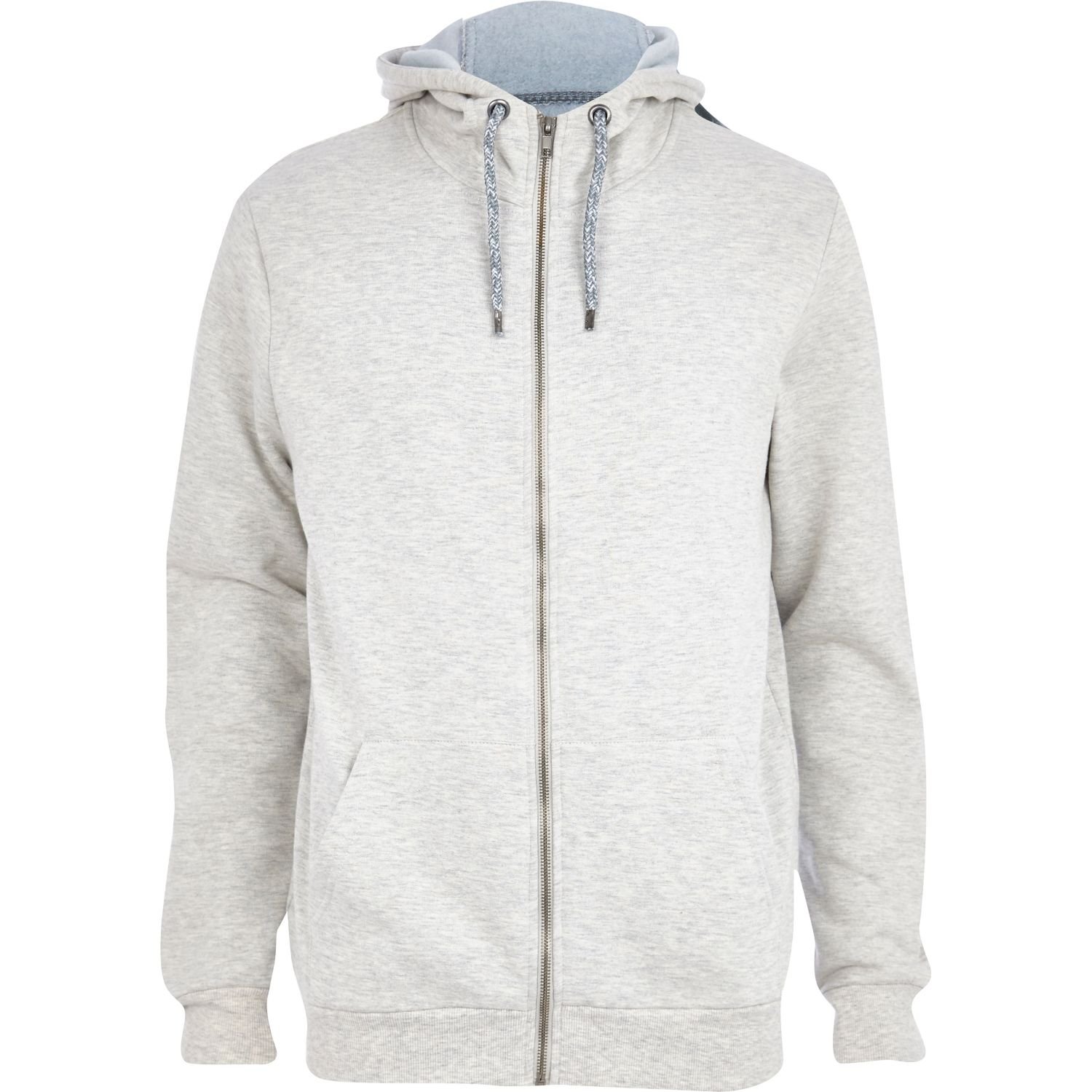 River island Grey Marl High Neck Zip Through Hoodie in Gray for Men
