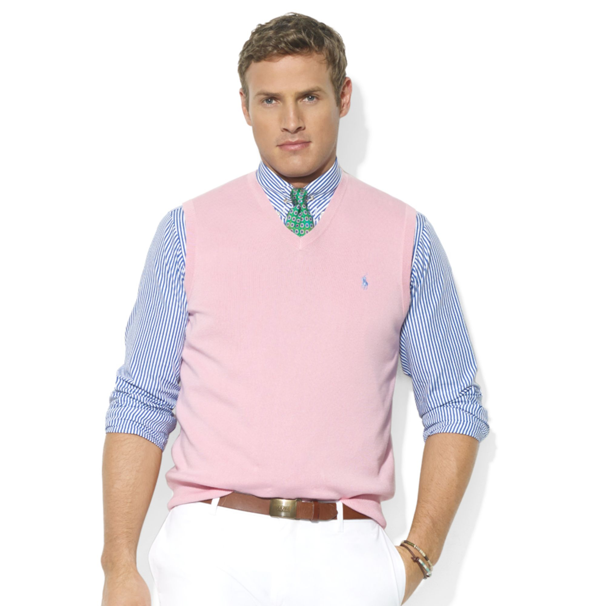 Ralph Lauren V-Neck Pima Cotton Sweater Vest in Pink for Men - Lyst