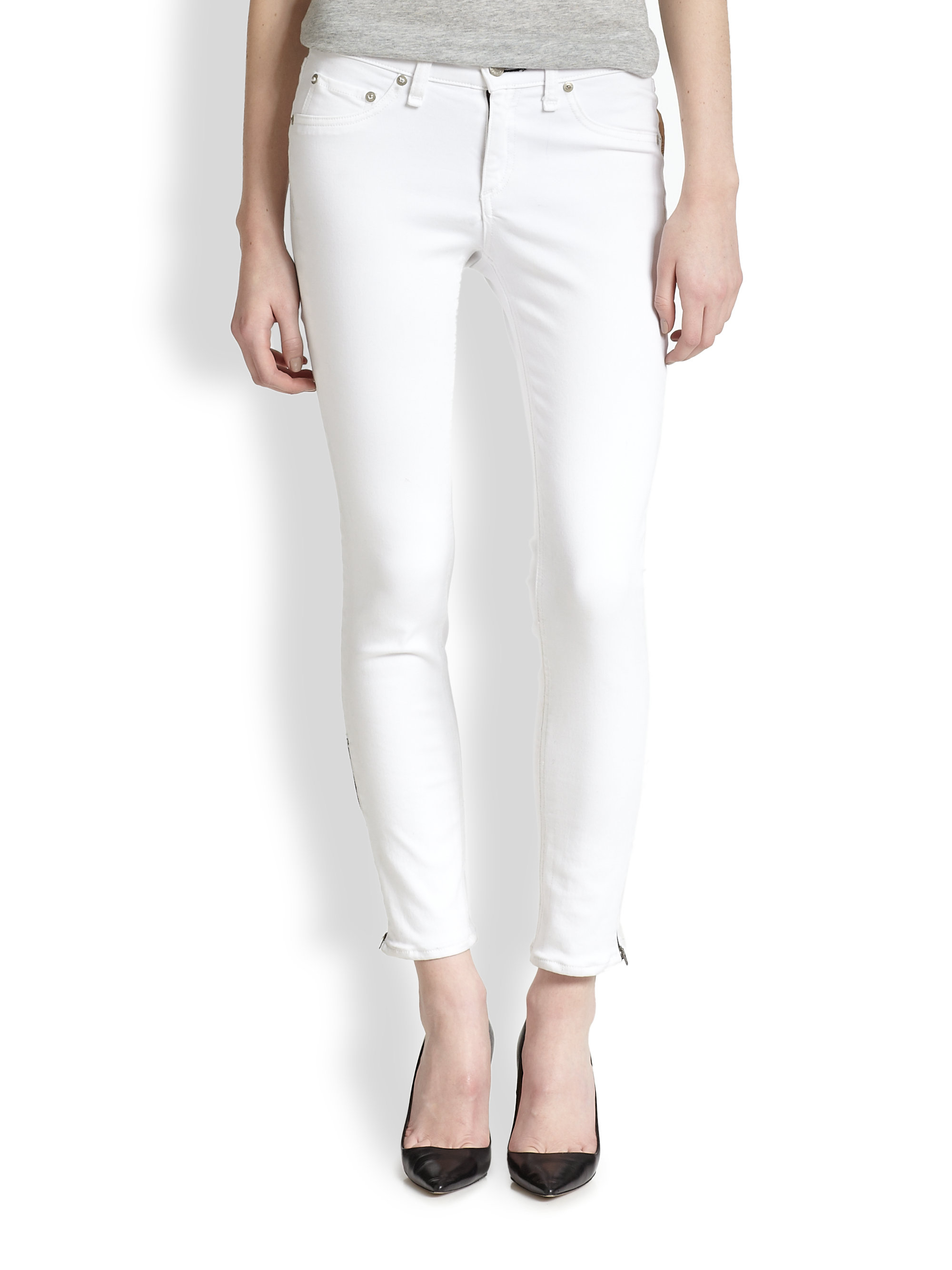 white zipper jeans