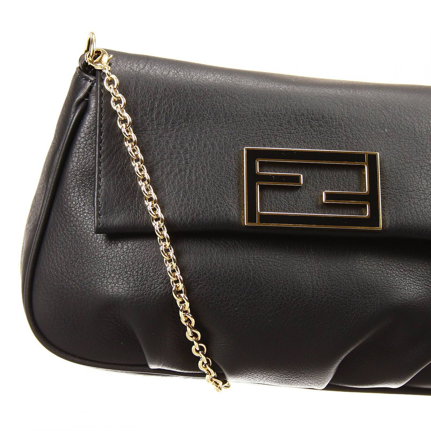 Fendi Clutch Bag Mini The Sta Crossbody Leather With Chain in Black (Black out of stock) | Lyst