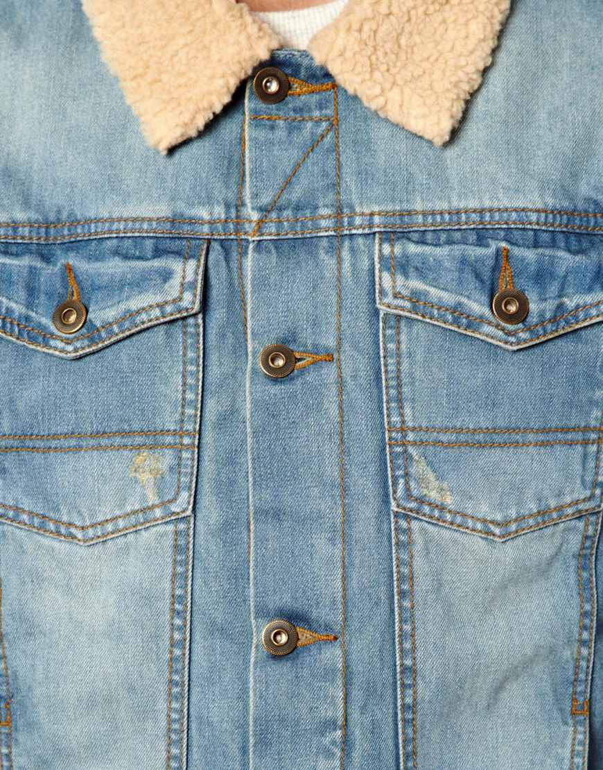denim jacket with tan collar