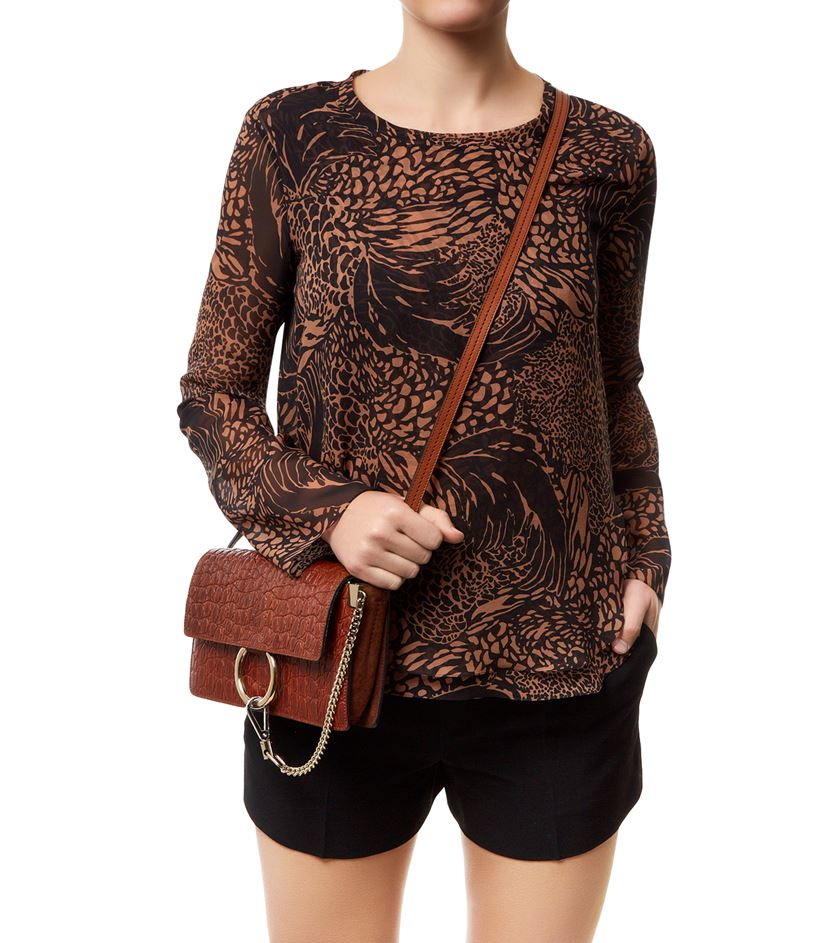 Chlo Small Faye Croc Embossed Shoulder Bag in Red | Lyst