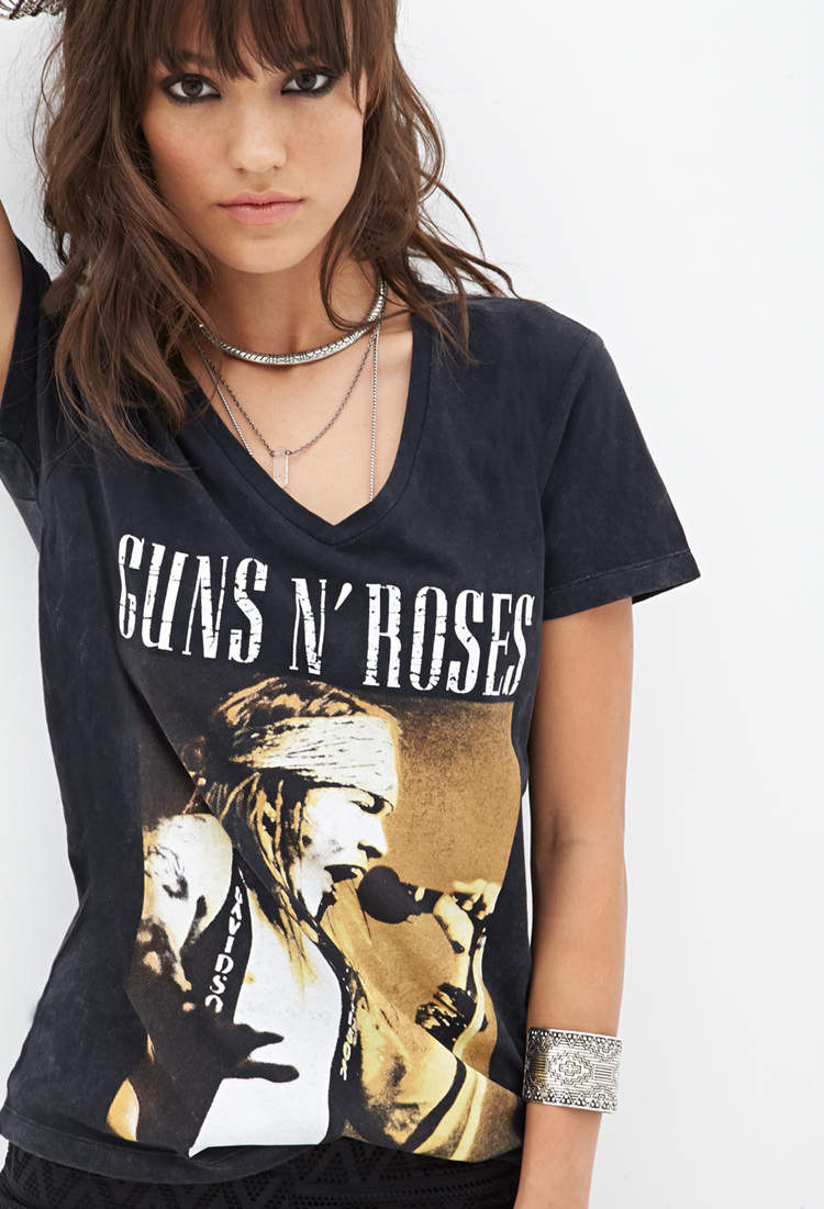 Lyst Forever 21 Guns N Roses Vneck Tee in Black
