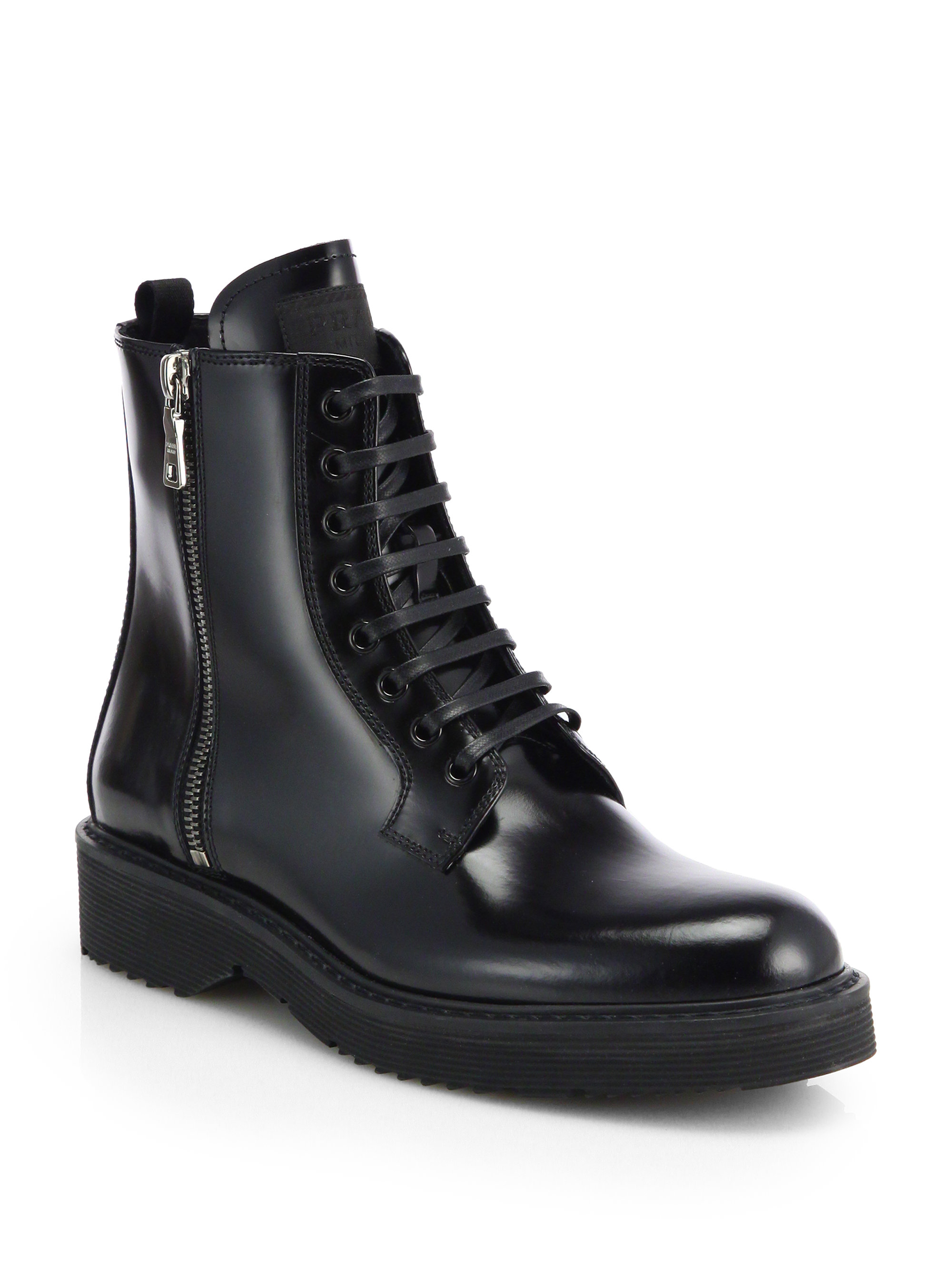 patent leather lace up boots