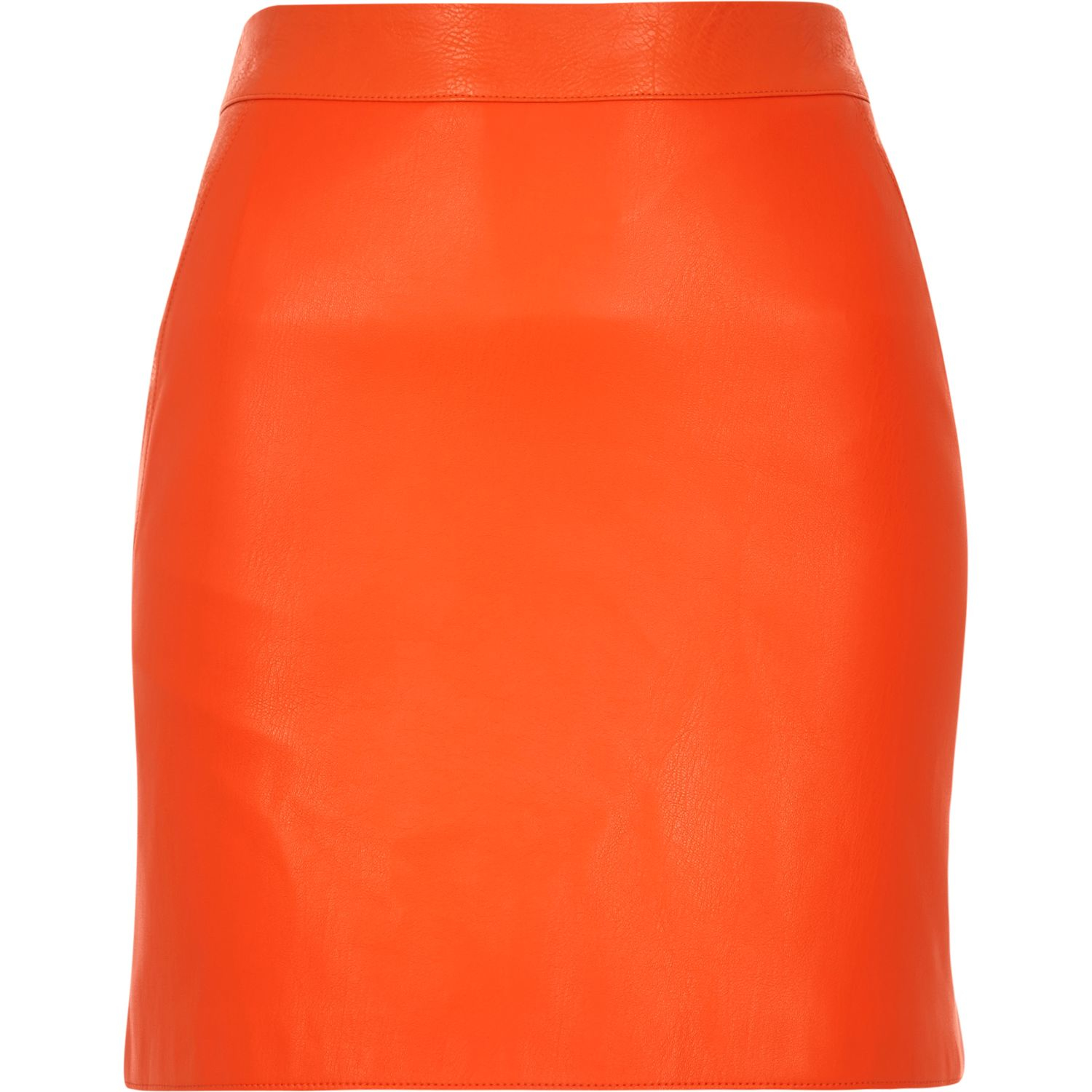 River Island Orange Leather Look Mini Skirt - Lyst