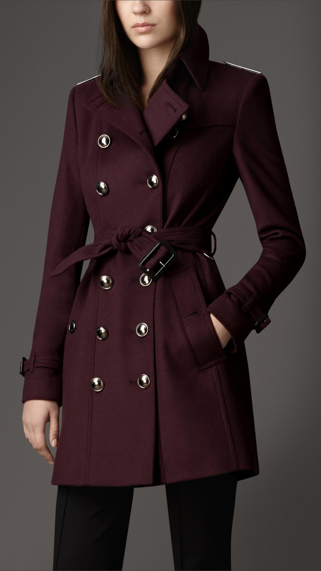 aubergine wool coat