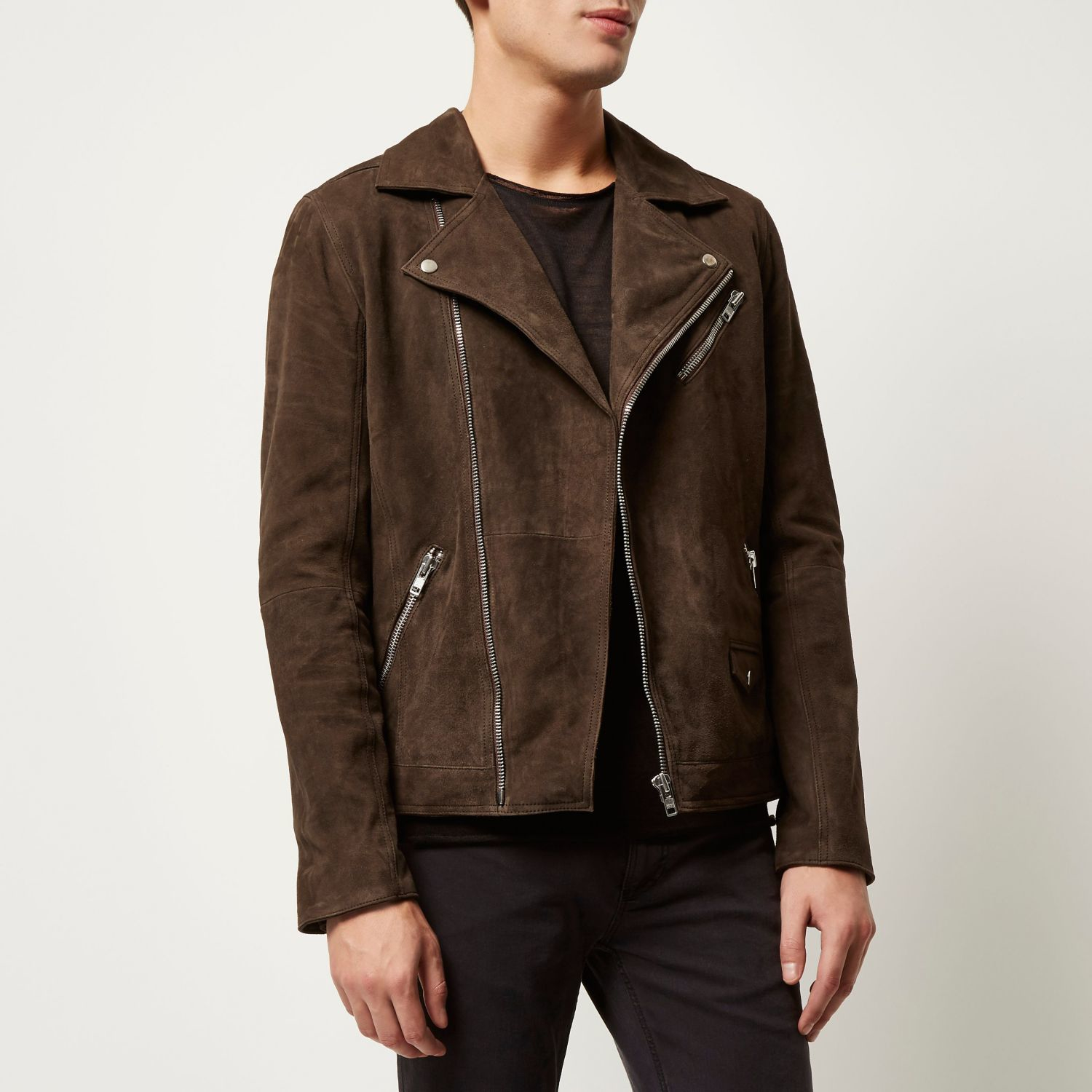 Men S Dark Brown Premium Suede Biker Jacket