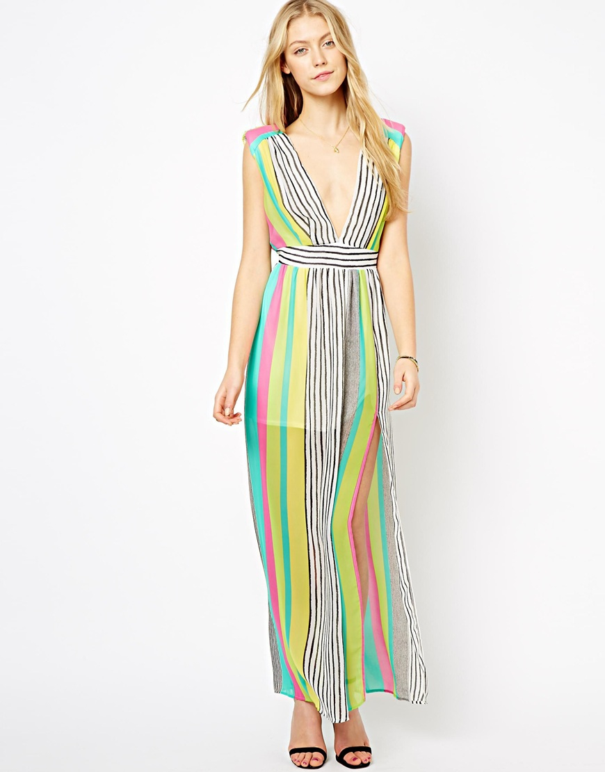multicolor striped maxi dress