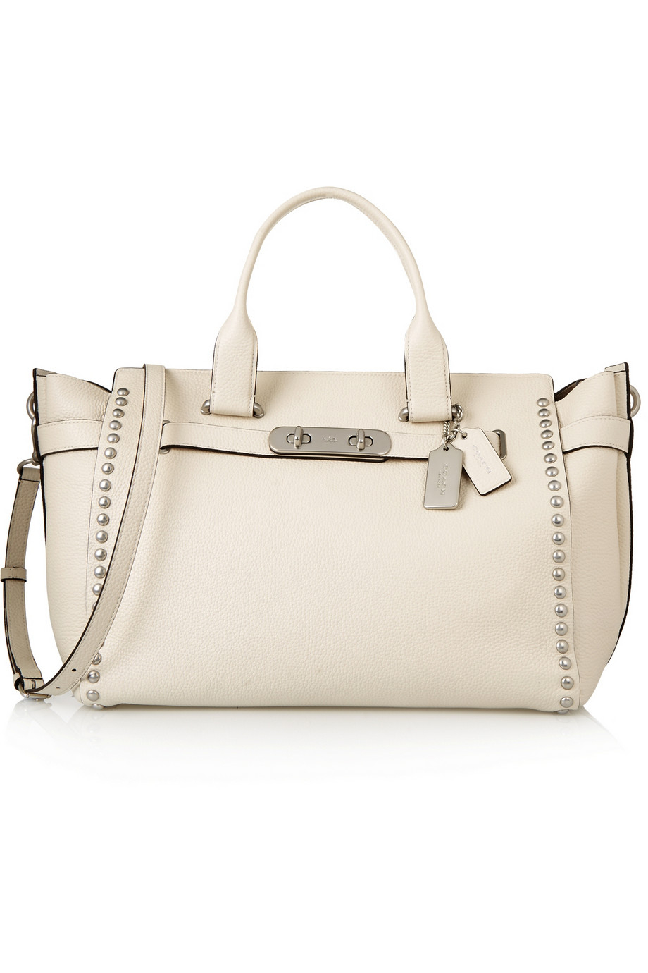 coach swagger large studded textured leather tote in white lyst coach swagger large studded textured leather tote in white lyst