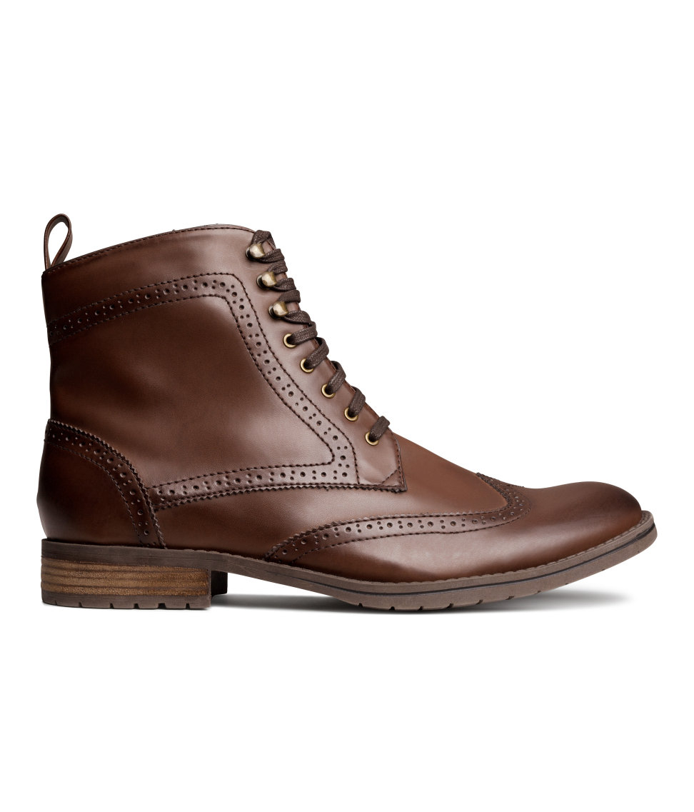 H&M Lace-Up Brogue-Pattern Boots in Dark Brown (Brown) for Men | Lyst