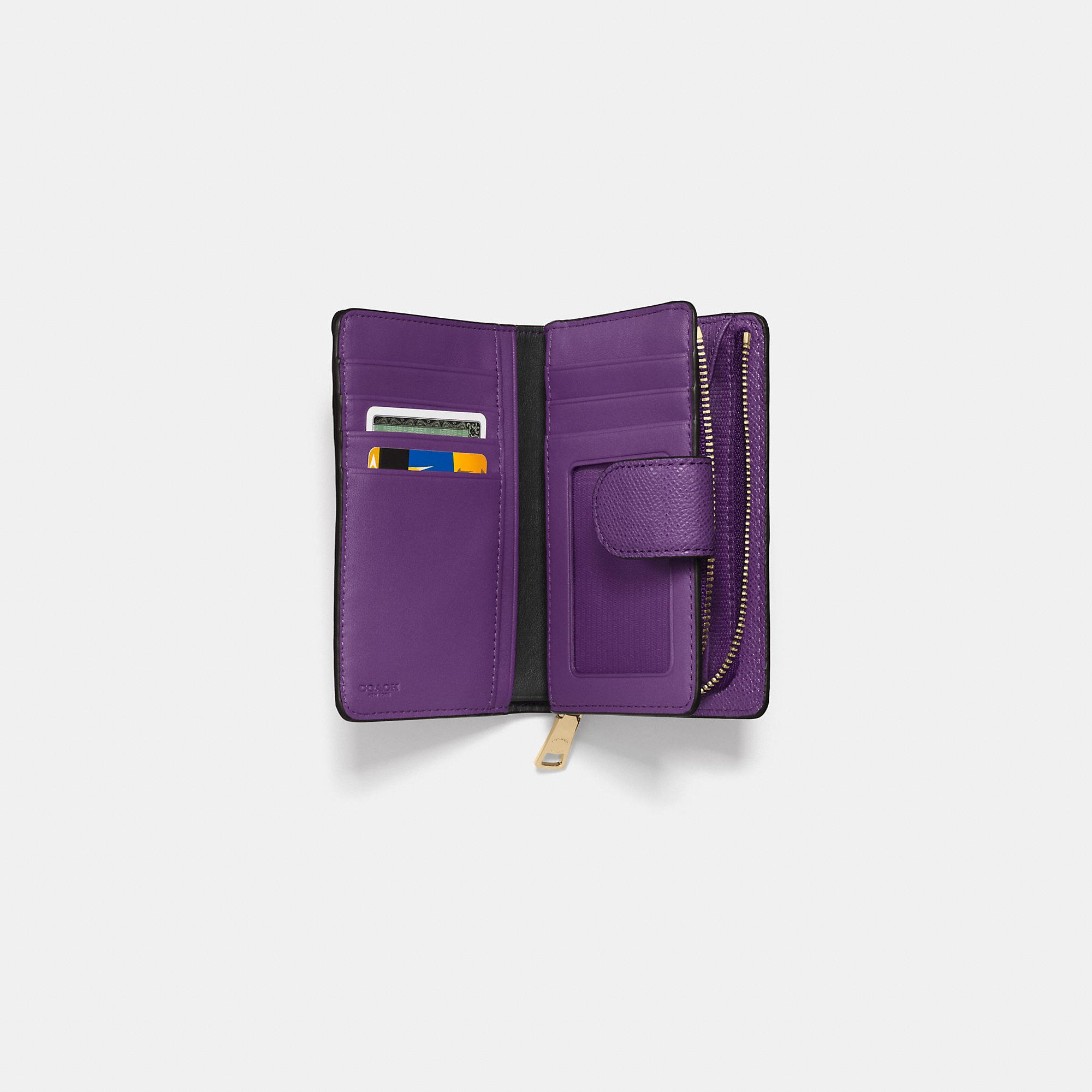 COACH Medium Zip Around Wallet In Crossgrain Leather in Light Gold/Violet (Purple) - Lyst