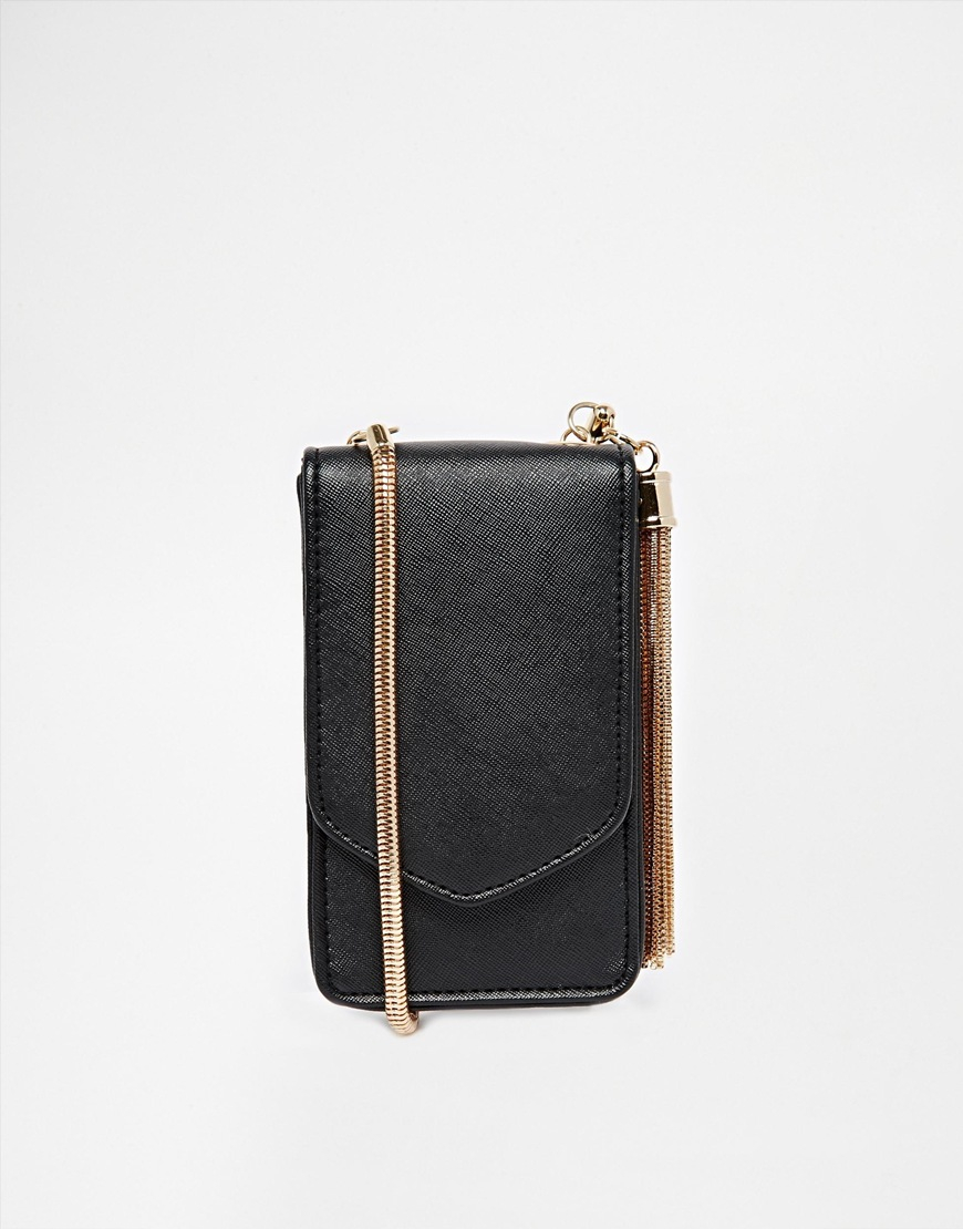 ASOS Mini Cross Body Bag With Snake Chain Strap And Tassle in Black - Lyst