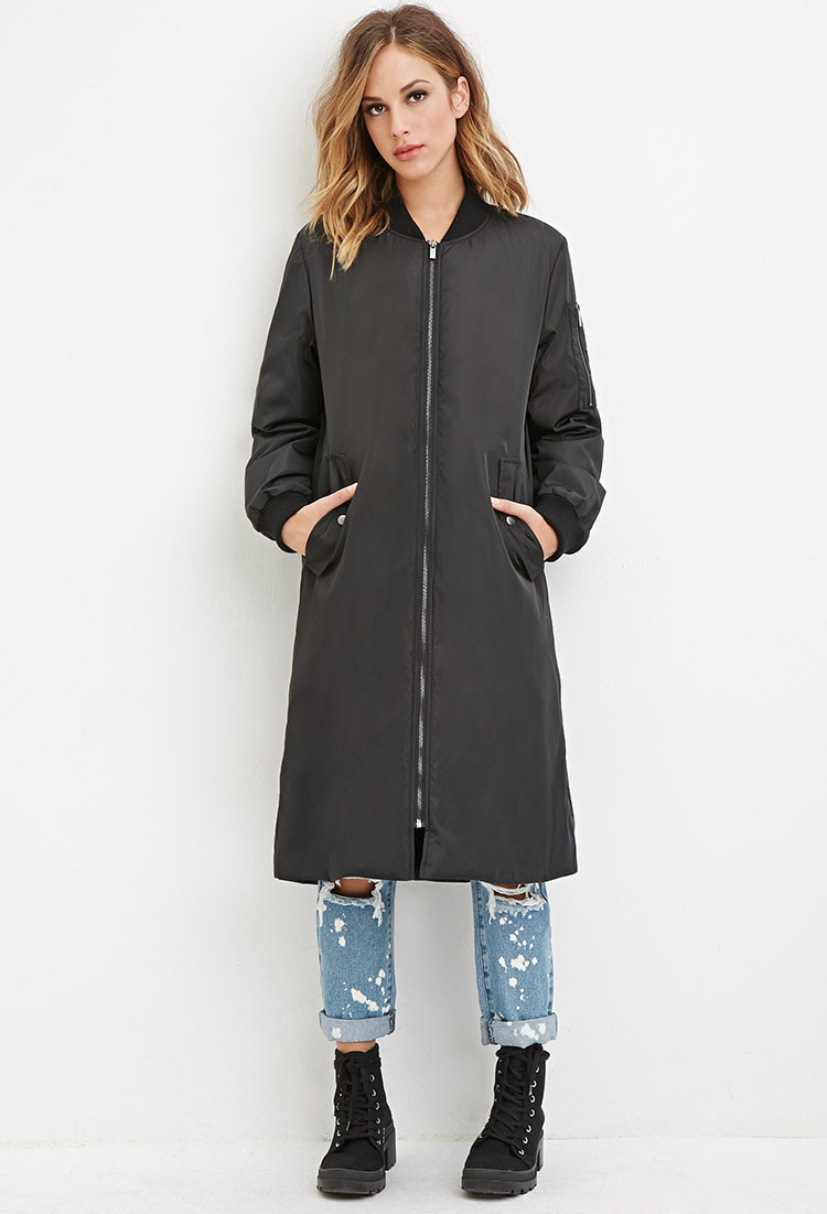 black longline bomber jacket womens