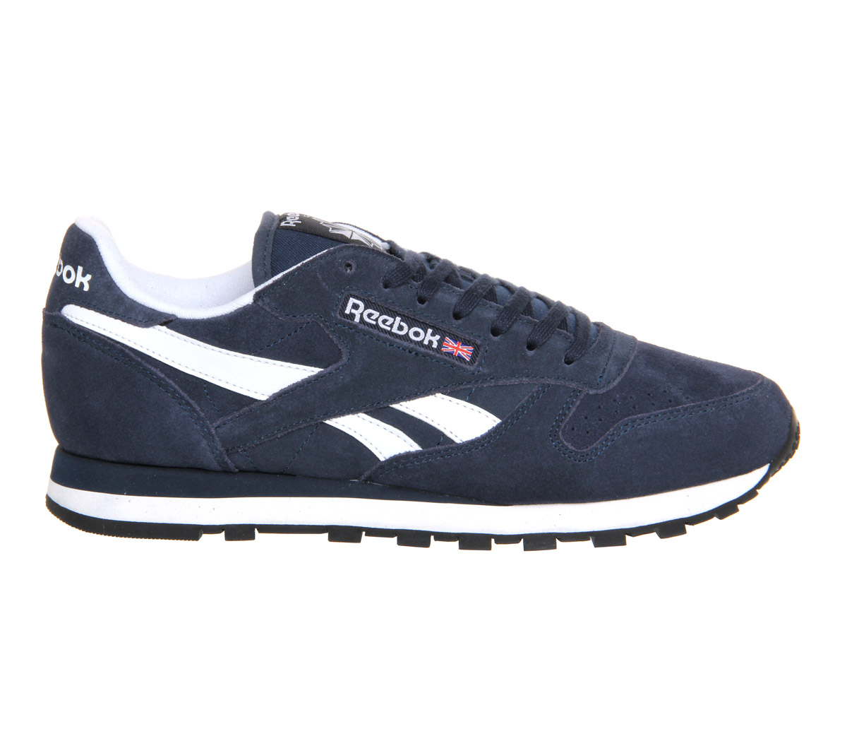reebok classic leather sneakers in white with blue details