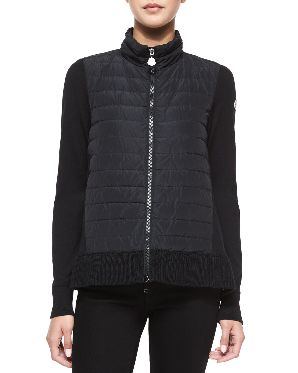 Moncler Quilted-Front Sweater Jacket in Black | Lyst
