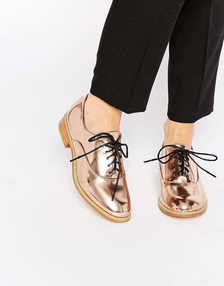 gold lace up flats