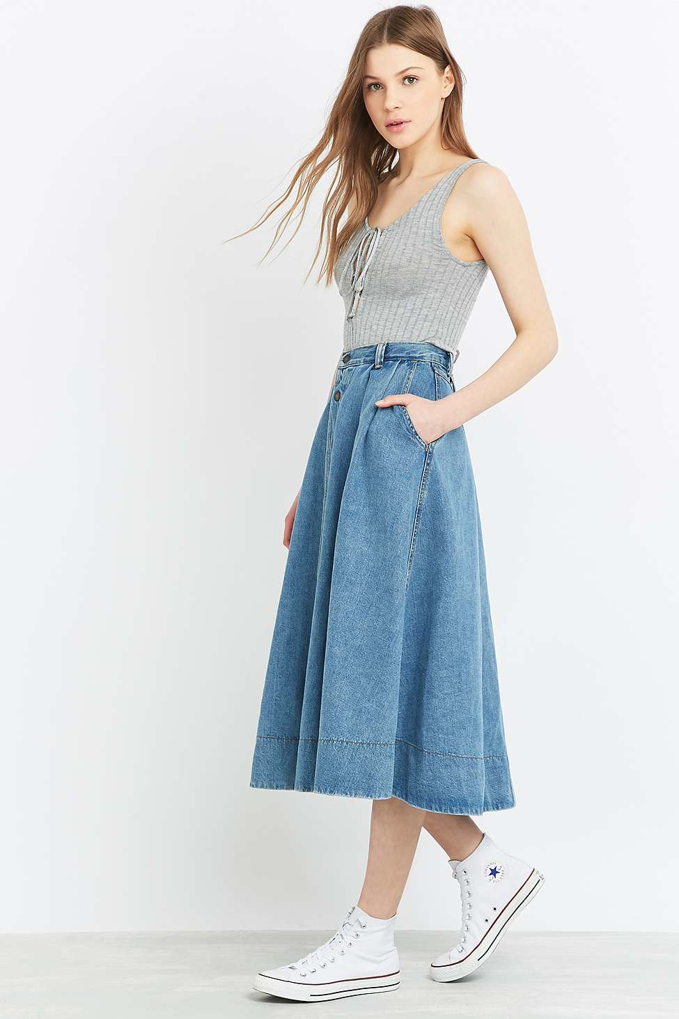 Kings Of Indigo Denim Midi Skirt in Blue Lyst UK