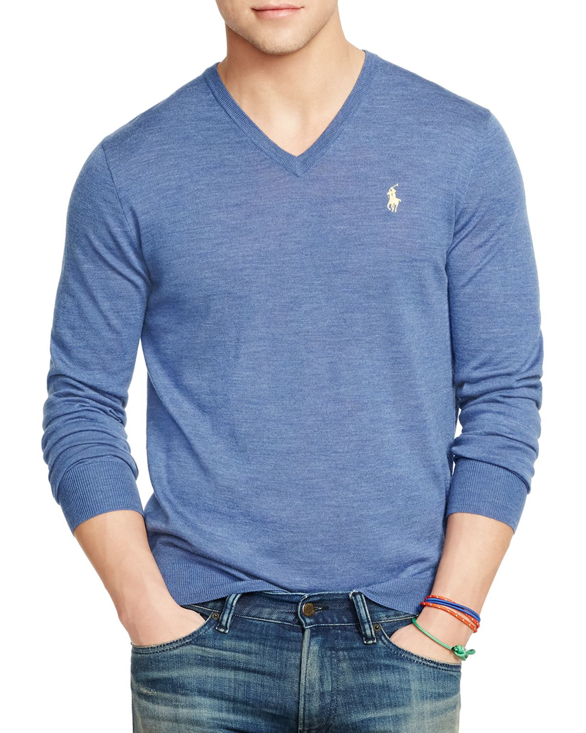 Ralph lauren Polo Slim-fit Merino V-neck Sweater in Blue for Men (Faded ...