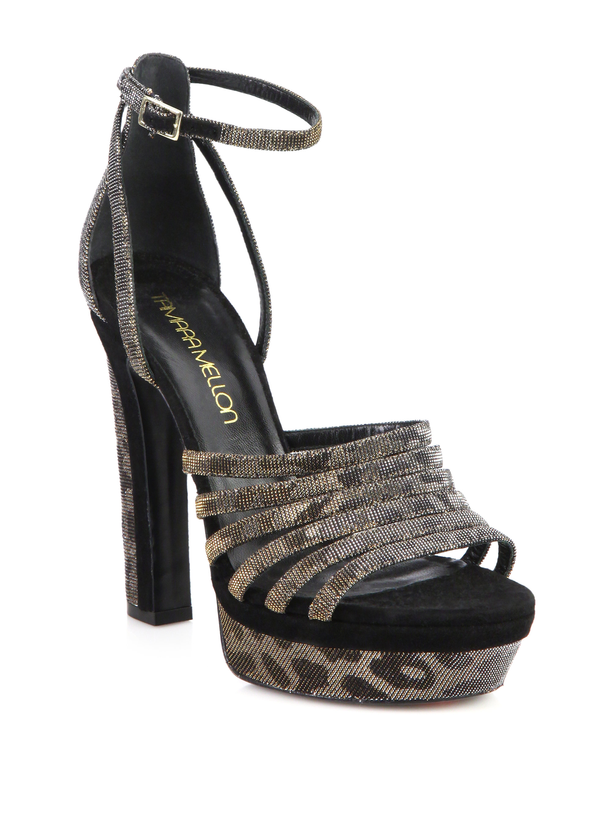 Tamara mellon Supreme Leopard-print Shimmer Platform Sandals in Gray ...