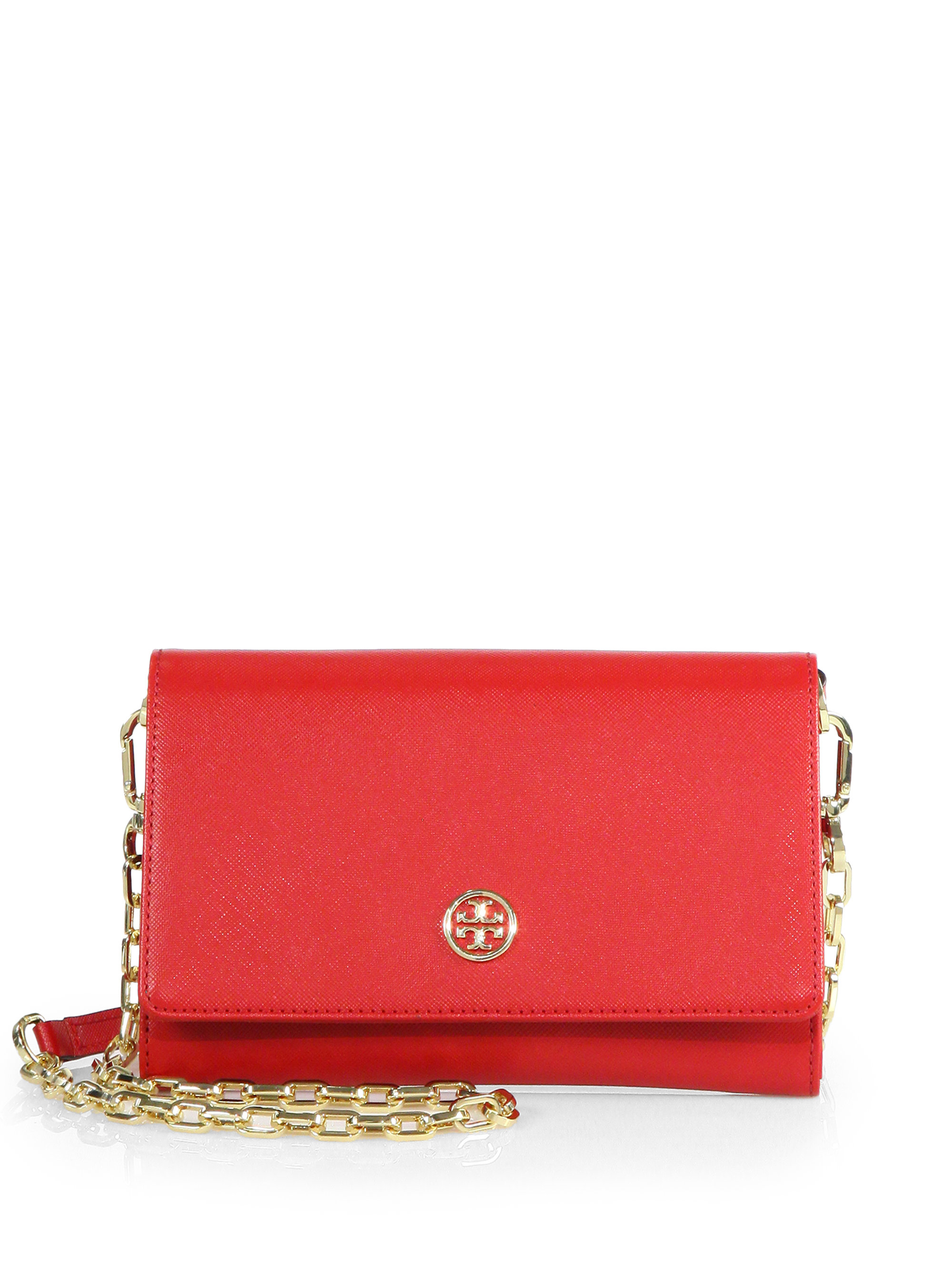 Tory Burch Robinson Chain Wallet in Red | Lyst