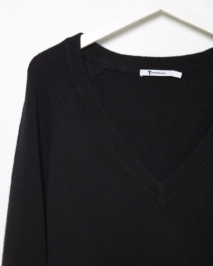 T By Alexander Wang Cashmere Blend V-neck Sweater in Black - Lyst