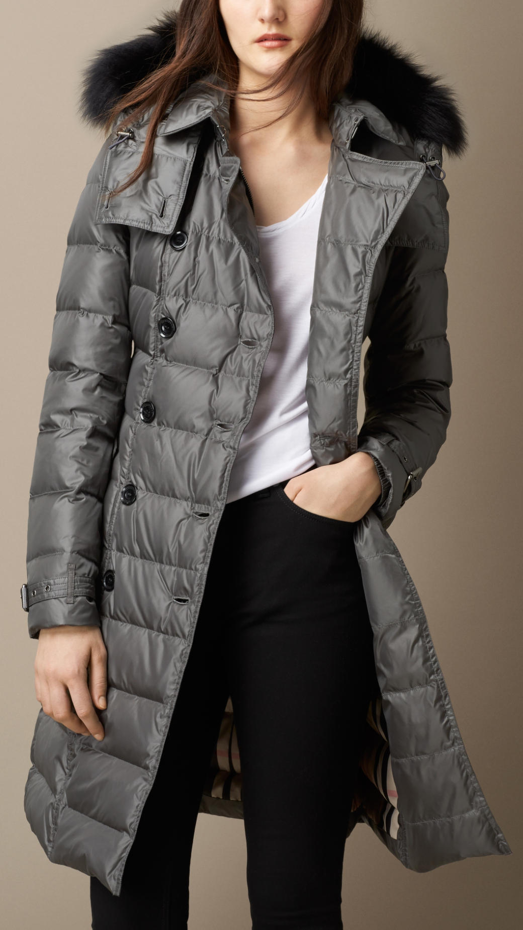 pewter puffer coat
