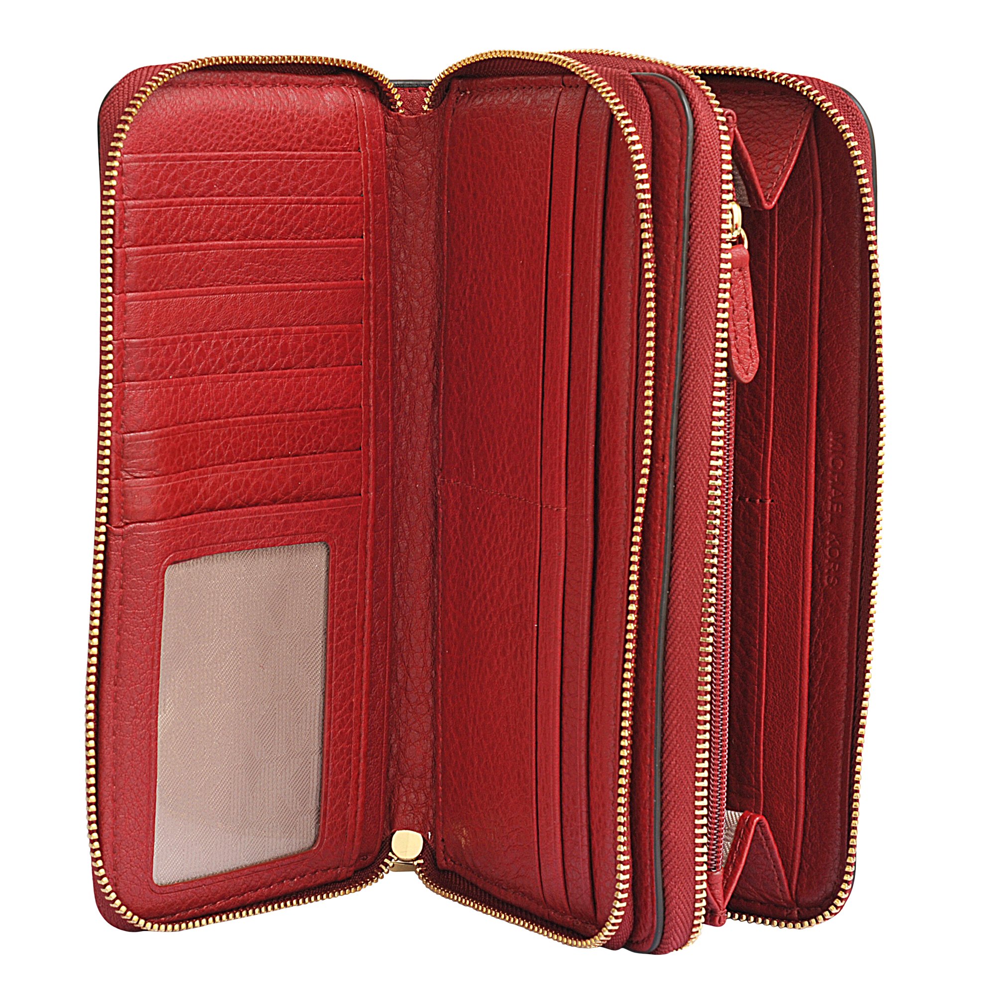 detekterbare trådløs parkere MICHAEL Michael Kors Leather Adele Double Zip Wallet in Red - Lyst