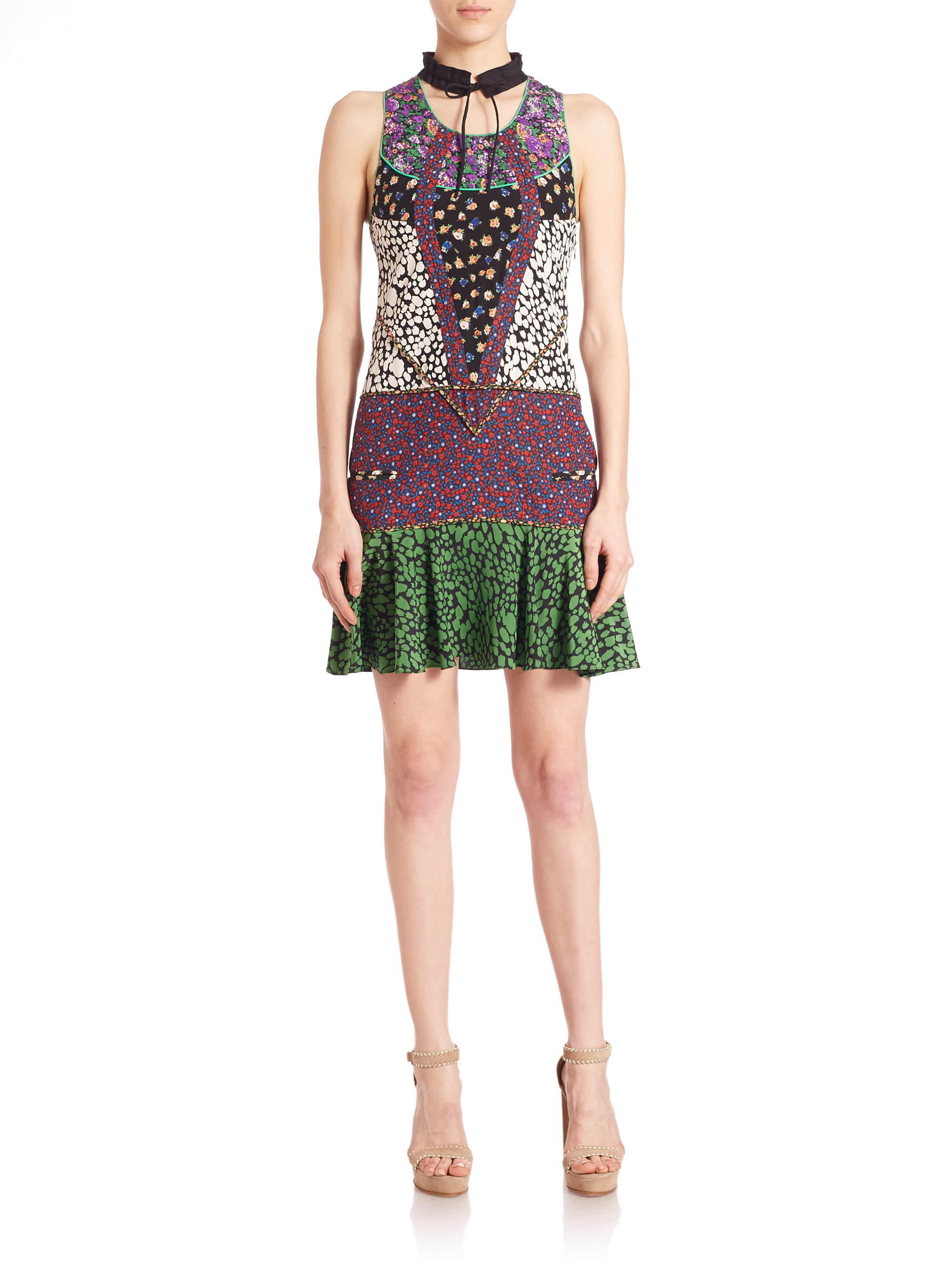 coach patchwork floral silk dress lyst coach patchwork floral silk dress lyst