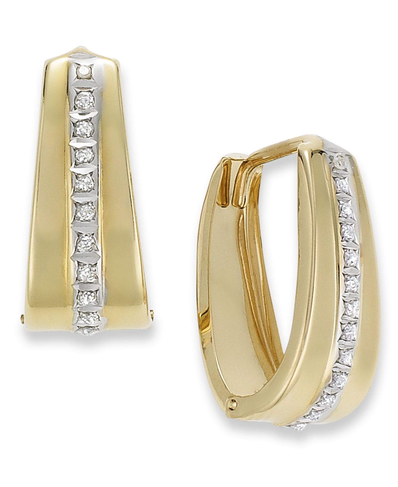 Macy's Us 14k Gold Earrings, Diamond Accent Oval Hoop Earrings in Gold ...