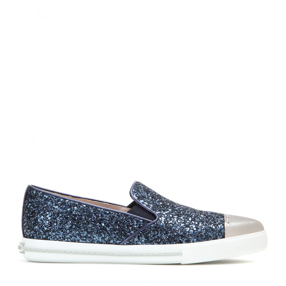 miu miu sneakers lyst miu miu glitter slip on sneakers in blue miu miu sneakers lyst miu miu glitter slip on sneakers in blue